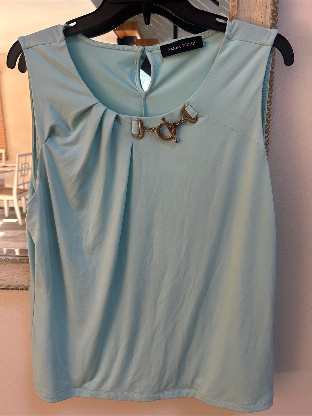 Ivanka Trump Light Blue Sleeveless Top with Gold Toggle